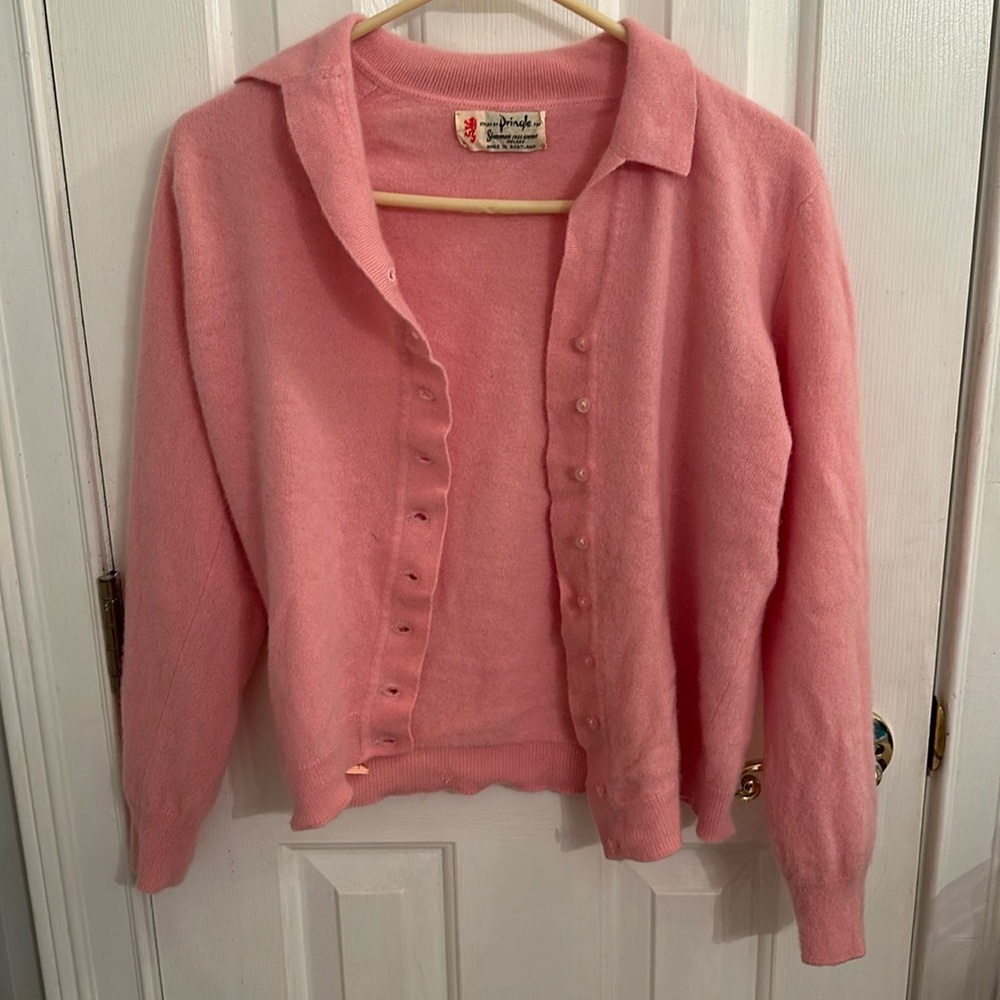 Vintage Pink Scottish Cashmere Cardigan Size 38